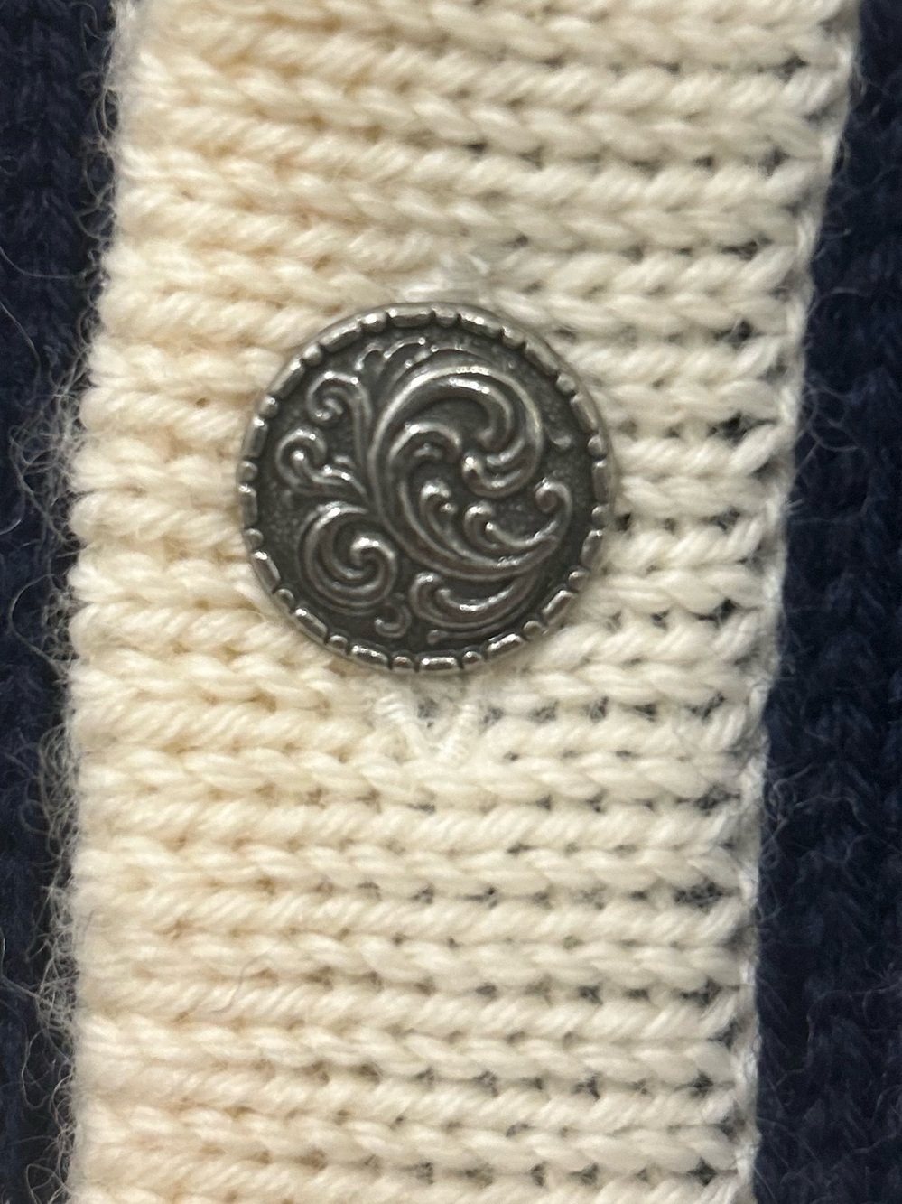 L.L. Bean Ivory Knit Cardigan with Navy Bear Motif and Red Accents - Picture 3 of 8